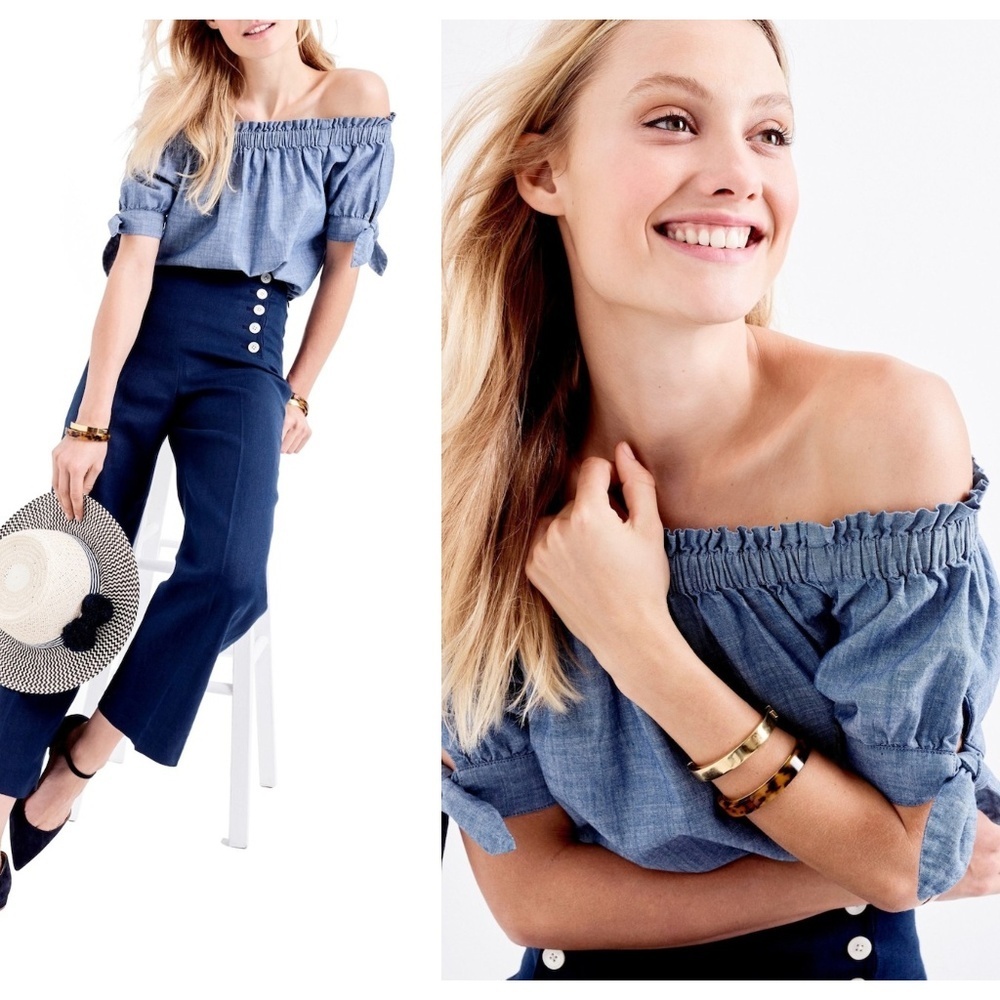 J. Crew Blue Chambray Off the Shoulder Top Size 2